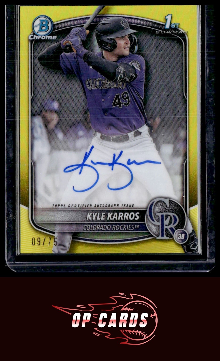 Kyle Karros 2025 Bowman Chrome #CPA-KK Yellow Refractor Autograph /75