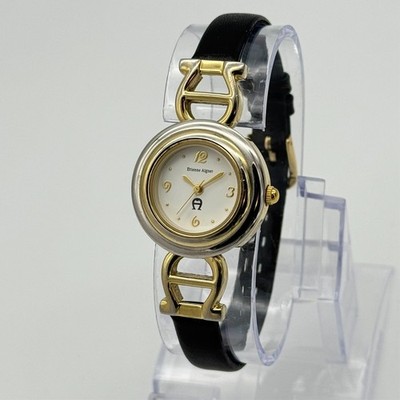 Women's ETIENNE AIGNER Gold Tone Classic Quartz Watch, 26mm, Black Leather