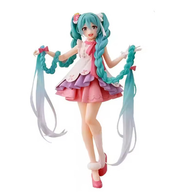 New 20cm Hatsune Miku Anime Figure White Pink Chair Kawaii Model Gift