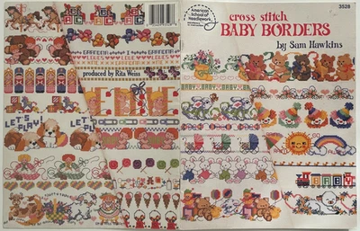 33 Baby Borders CROSS STITCH CHART Trains bunnies dogs birds ice cream No. 3528 - Image 1 of 4