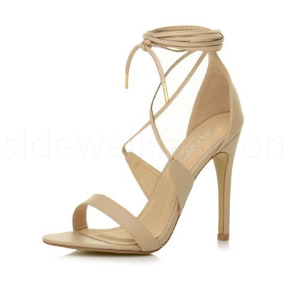 Damen Ladies High Heel Kaum Da Riemchen Schnürung Sandalen Schuhe Gr. 3 36