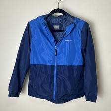 Eddie Bauer Windbreaker Jacket Kids 10/12 Blue Full Zip Pockets Hood
