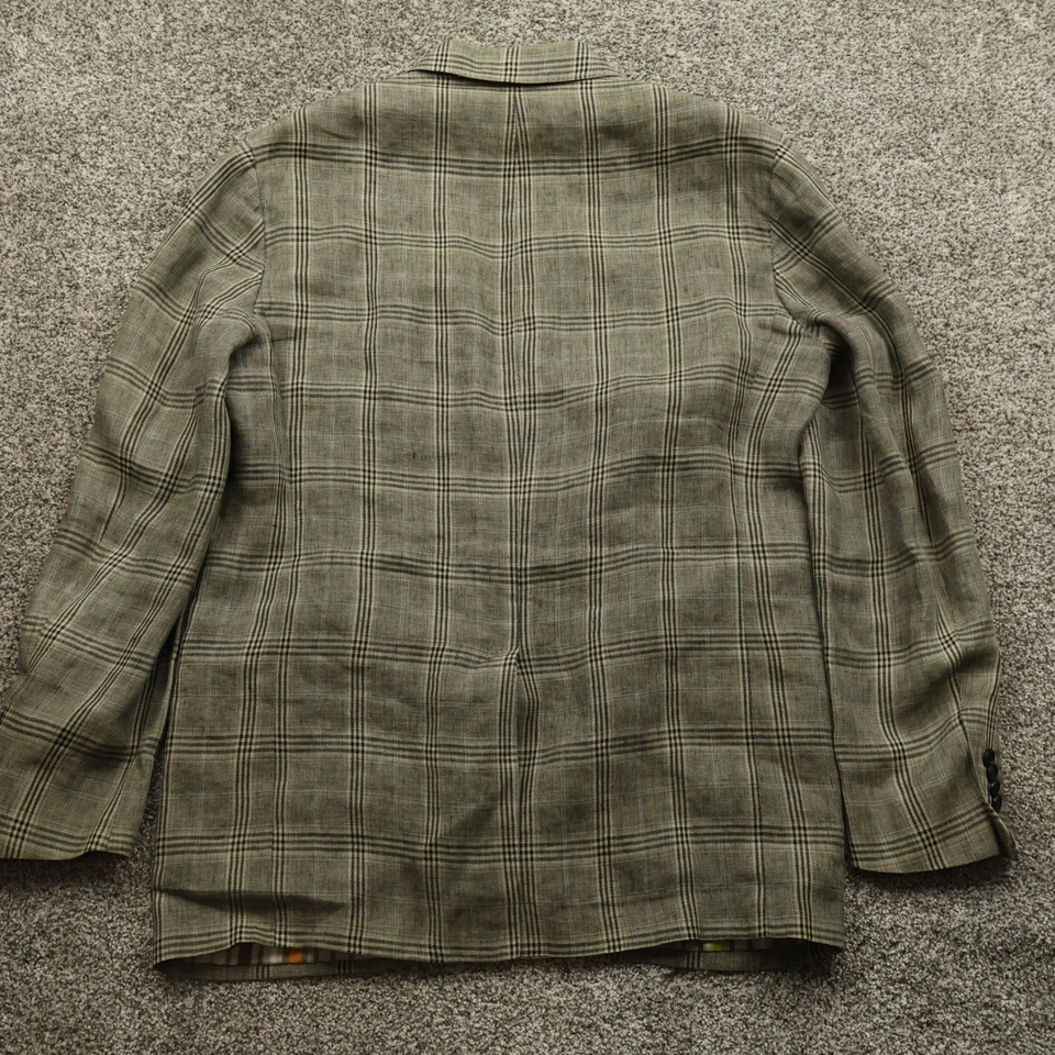 Etro Milano Jacket Mens 42 Plaid Linen Silk Blend Italian Blazer Sport Coat - Image 2 of 4