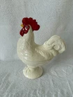 Vintage White MILK GLASS Rooster Covered Dish - 8 inches tall