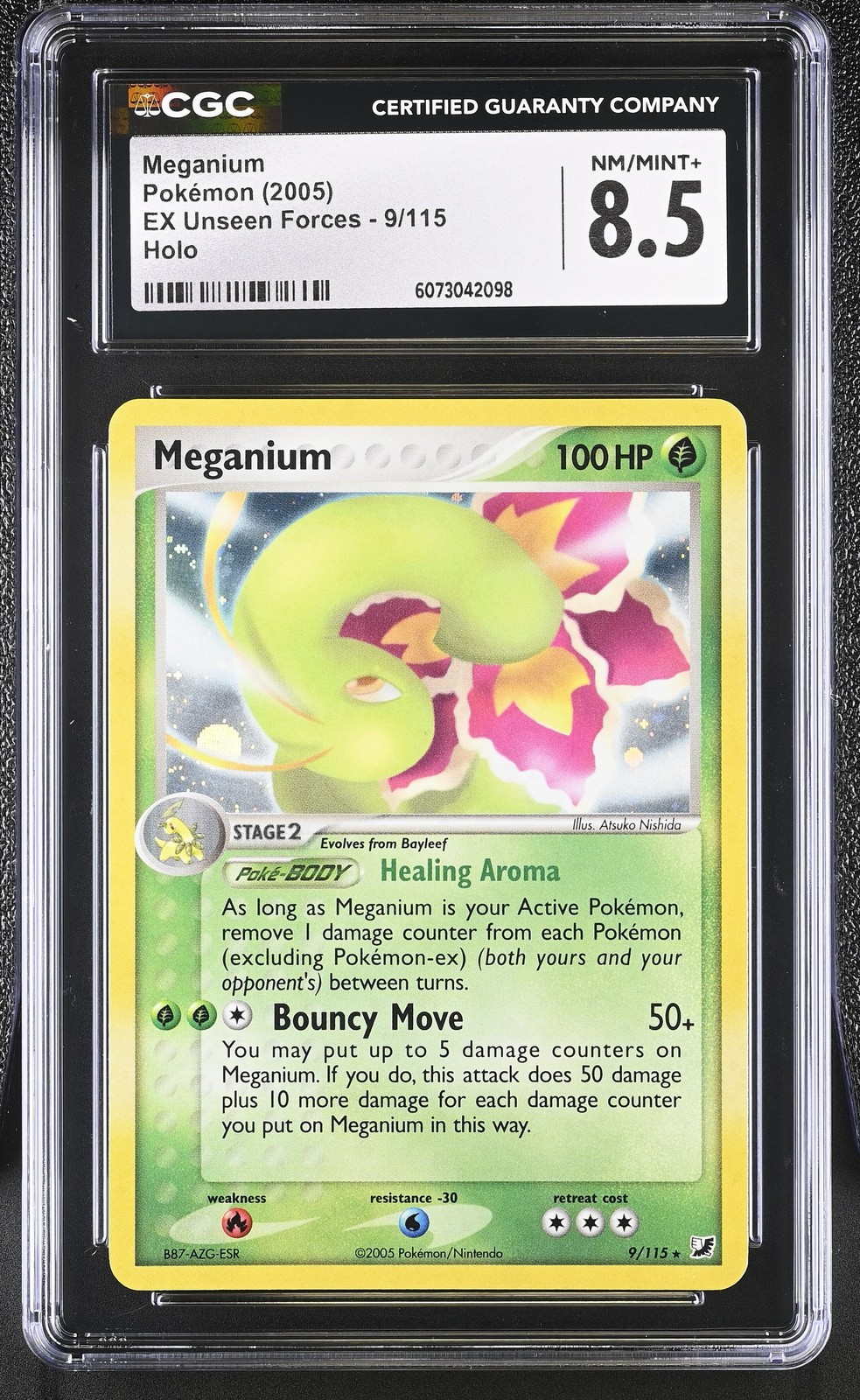 CGC 8.5 Meganium 2005 EX Unseen Forces 9/115 Holo Pokemon Card