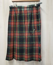Laird-Portch Of Scotland Wool Kilt, Stewart Black Tartan, W Jeweled Pin, 30" W