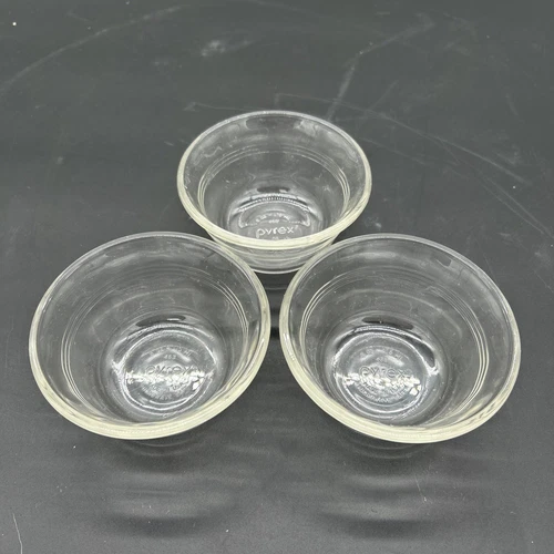 Pyrex Ramekins Clear Glass 463 Custard Cups 3 Ring Dish Lot of 3 Made in U.S.A