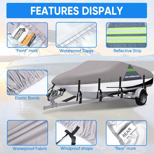 Heavy Duty Waterproof Boat Cover Marine for Ski Fish V-hull Speedboat 14ft-16ft - Foto 2 di 17