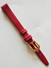 10mm - Red / Smooth Surface Leather Watch Band -  Gold Buckle/Pins Included 