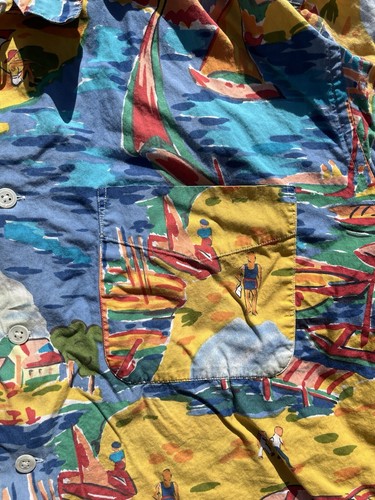 Boy's Ralph Lauren Shirt Multicolor Hawaiian 12 TIKI Surf Luau Beach Hook Loop - Picture 2 of 12
