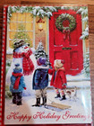 Christmas Cards 14 Envelopes 'Happy Holiday Greetings Snowman and Kids