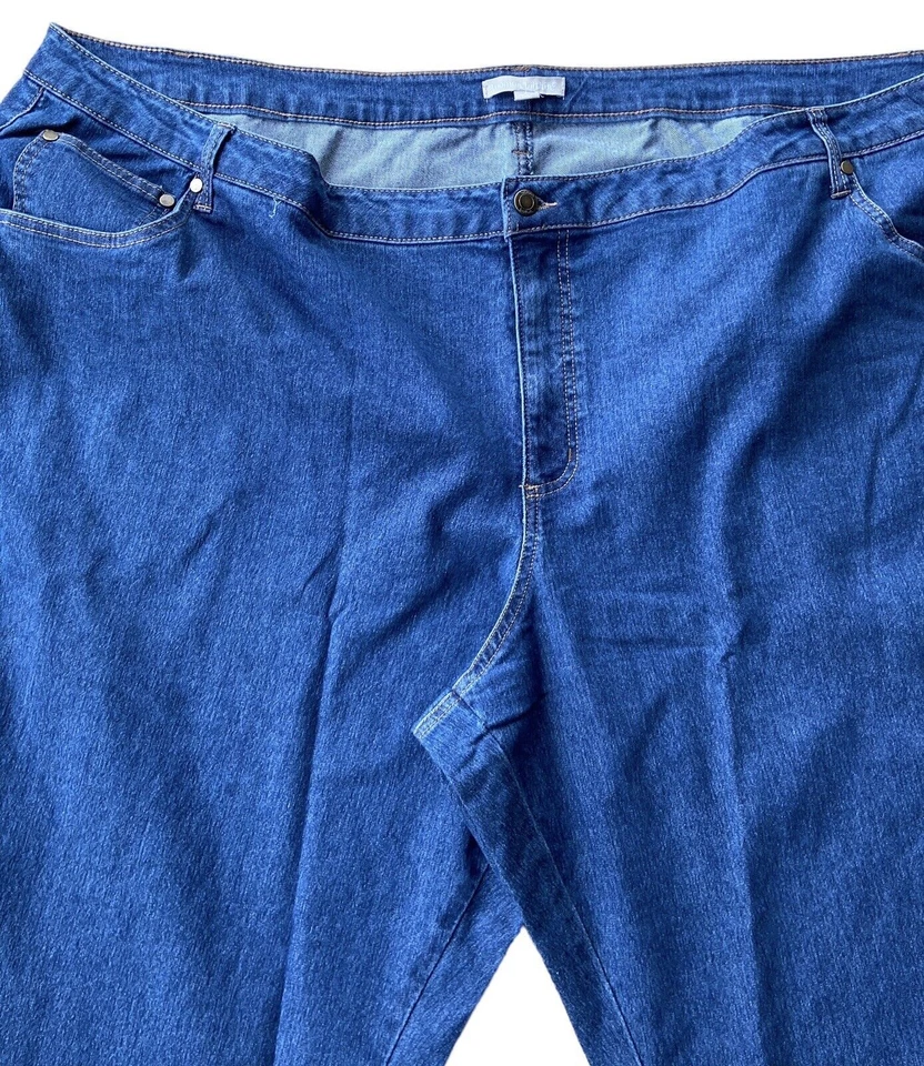 Pantalones de mezclilla rectos Woman Within para mujer talla grande 34 W tiro alto lavado medio Foto 4 de 4