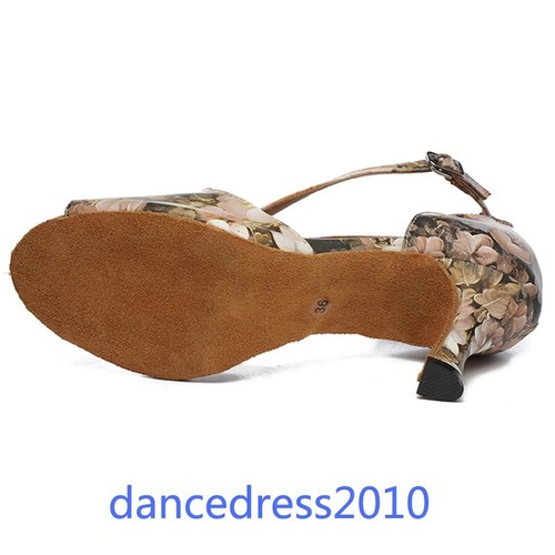 Damen Satin Latein Tanzschuhe Tango Rumba Salsa Wildledersohle Absätze Sandalen - Picture 3 of 15