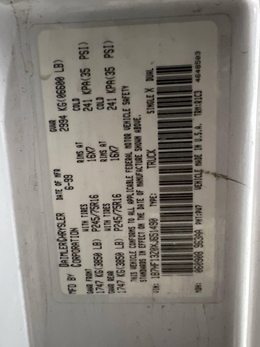 1994 - 1999 Ram 1500 3.55 Rear Axle Assembly 4x4 223K - Picture 12 of 12