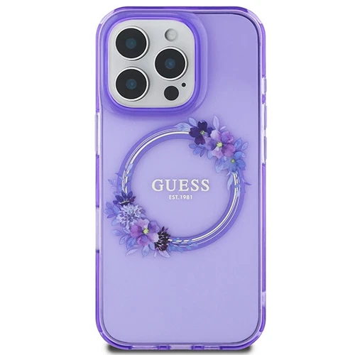 GUESS iPhone 16 Pro Max Case Cover MagSafe IML Flowers Wreath Purple - Picture 1 of 8