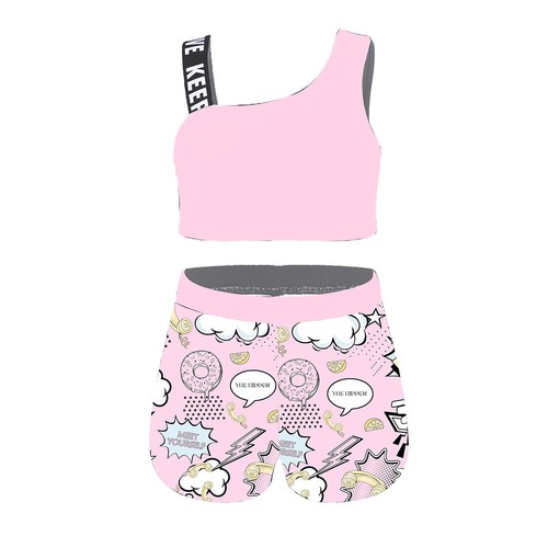 2PCS Kids Girls Sport Dance Outfit Crop Top Shorts Gym Yoga Sportswear Costume - Picture 35 of 40
