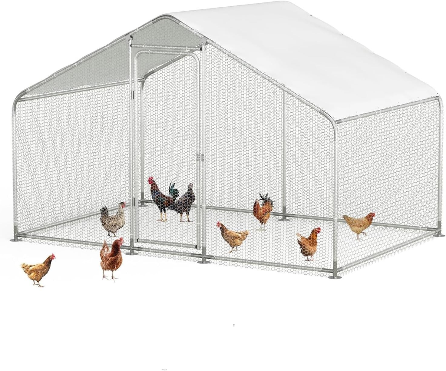 Large Metal Chicken Coop Walk in Chicken Coop for 15 Chickens Outdoor Kennel