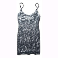 Ladies Samantha Faires Silver Black Sequin Sparkly Cute Designer Dress UK 12 NEW