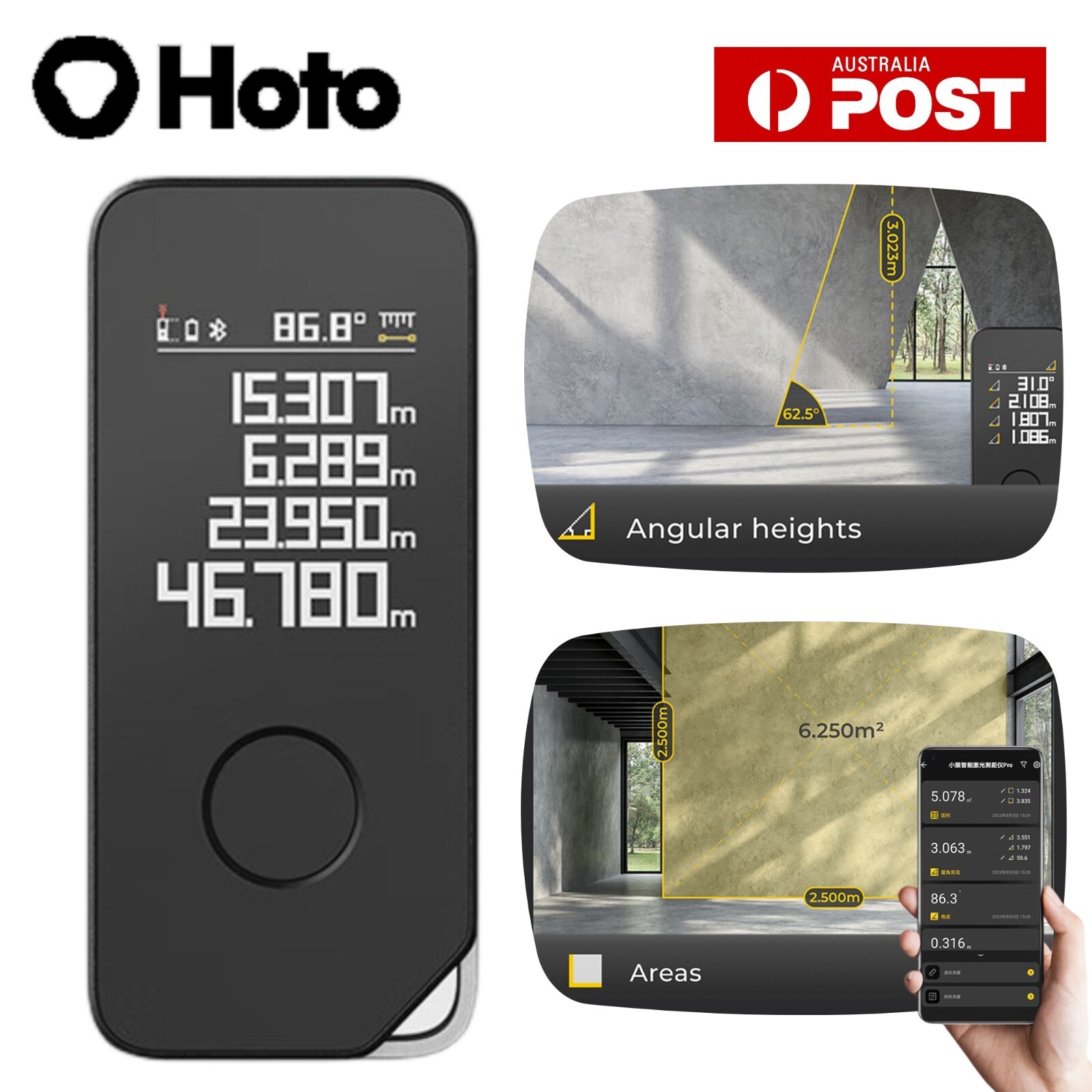 HOTO Laser Distance Meter Digital Tape Measure Area Volume Range Finder