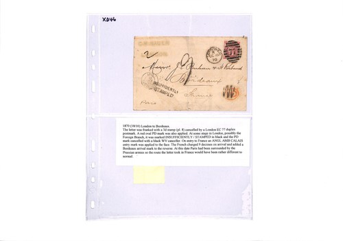 GB QV 3d Rose 1870 Cover *ZIG-ZAG* Erasure INSUFFICIENTLY STAMPED Bordeaux XD46 - Picture 12 of 15