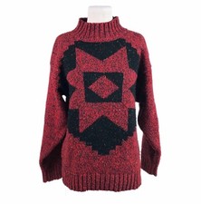 Vintage 80s 90s Liz Wear Medium Red Sweater Pullover Chunky Knit Rusticore Retro