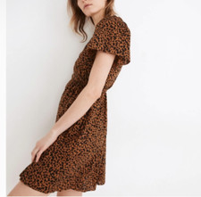 Madewell Flutter-Sleeve Wrap Mini Dress in Painted Leopard MSRP $98