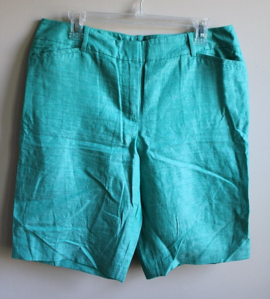Talbots 8 Green Cotton Linen Bermuda Shorts 11" Inseam