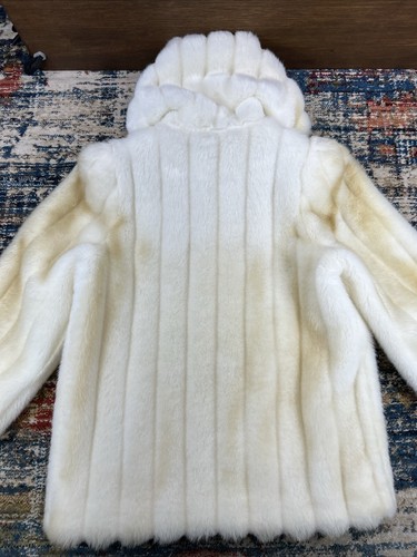 Vtg Jordache Fur Coat Lined Womens Sz 9/10 USA Made White Ivory Hooded - Picture 12 of 17