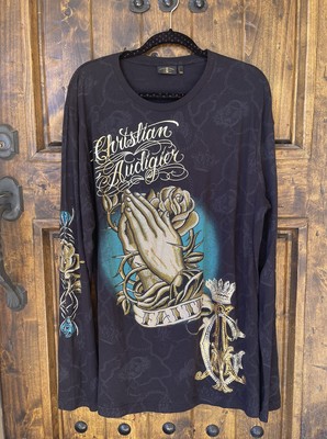 Camisa CHRISTIAN AUDIGIER-LA Manos Orantes Fe Negra Suave Manga