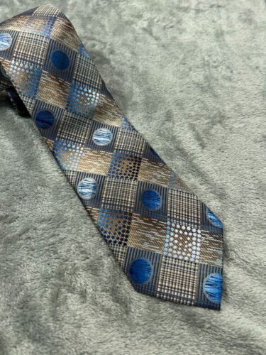 Stacy Adams Neck Tie Microfiber Blue Circle Embroidered Classic Hand Made - Picture 1 of 12