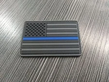 Thin Blue Line Subdued American USA Flag Police PVC Rubber Hook Fastener