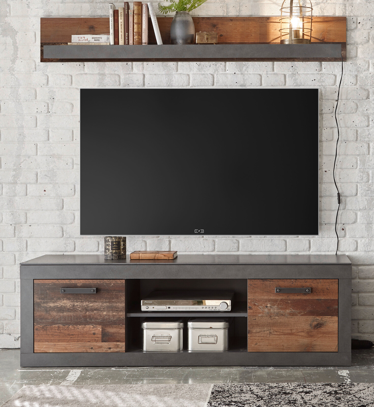 TV-Lowboard Old Used Wood Shabby Design mit Matera grau TV-Unterteil 153 cm Ward