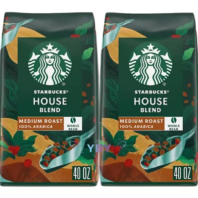 2 Packs Starbucks House Blend Whole Bean Coffee 40 oz Each Pack = 80 oz