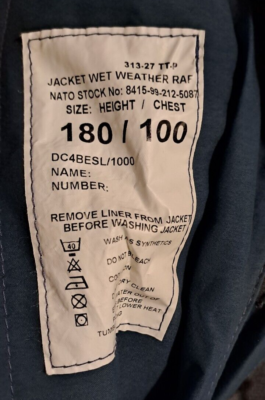 GENUINE BRITISH RAF WET WEATHER WATERPROOF BLUE JACKET COAT