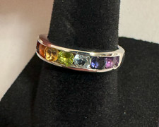 Healing Chakra - Natural Amethyst  Peridot 925 Silver Rainbow Ring