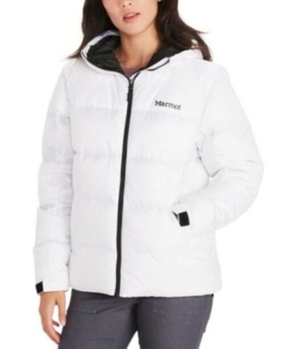 MSRP $250 Marmot Hooded Down Coat White Size Large (STAINED) - Picture 2 of 2