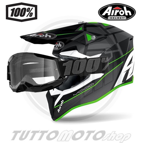 CASCO DA CROSS AIROH WRAAP MOOD GREEN MATT + MASCHERA new 100% strata2  black | eBay