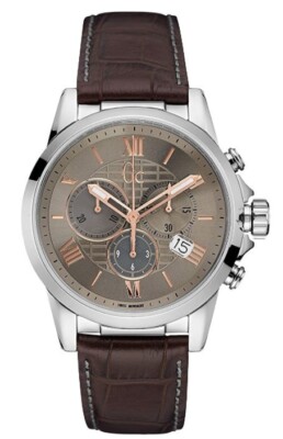 AGED BAND Guess Collection Esquire Brown Leather Band 42mm Mens Watch Y08001G1