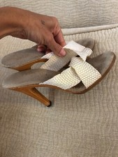 TRUE VINTAGE 6 Brown White Wooden Shoes 1970 Shoes Heels 6.5 Slip On