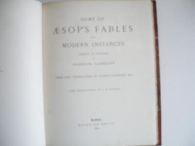 SOME OF AESOP'S FABLES Designs by Randlph Caldecott 1st ed 1883 Half calf brds