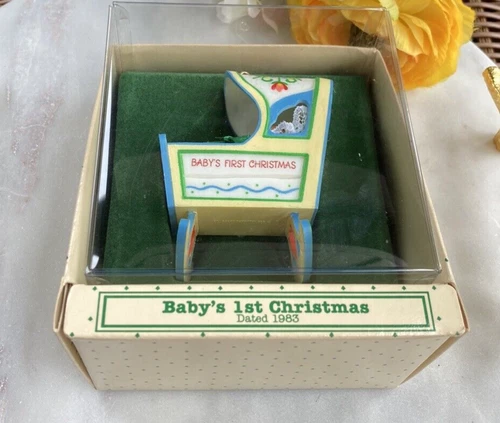 Hallmark Baby's First Christmas 1983 Cradle Ornament Original Box Vtg Keepsake