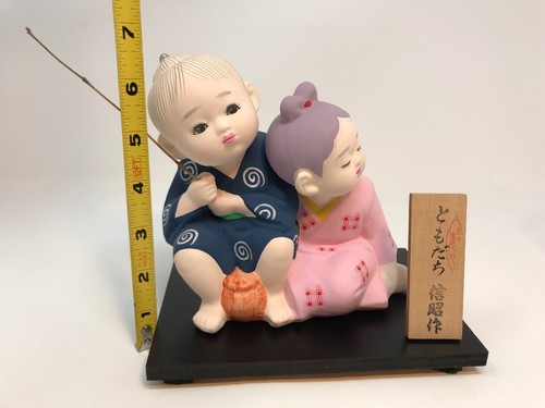 Vintage Genuine Hand Painted Japanese Hakata Doll Children Fishing With Base - Picture 2 of 12