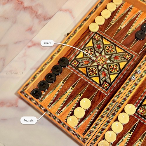 Handmade Backgammon Set and Chess Board Game from Lebanon with Genuine Pearls - Picture 6 of 11