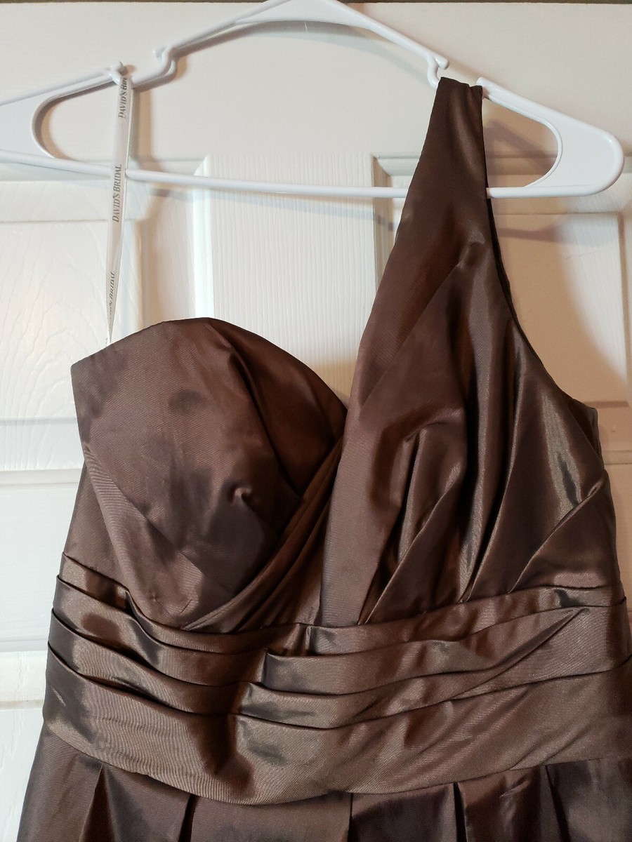 Davids Bridal One Shoulder Chiffon Dress, Bridesmaid, Brown, Size 8 | eBay