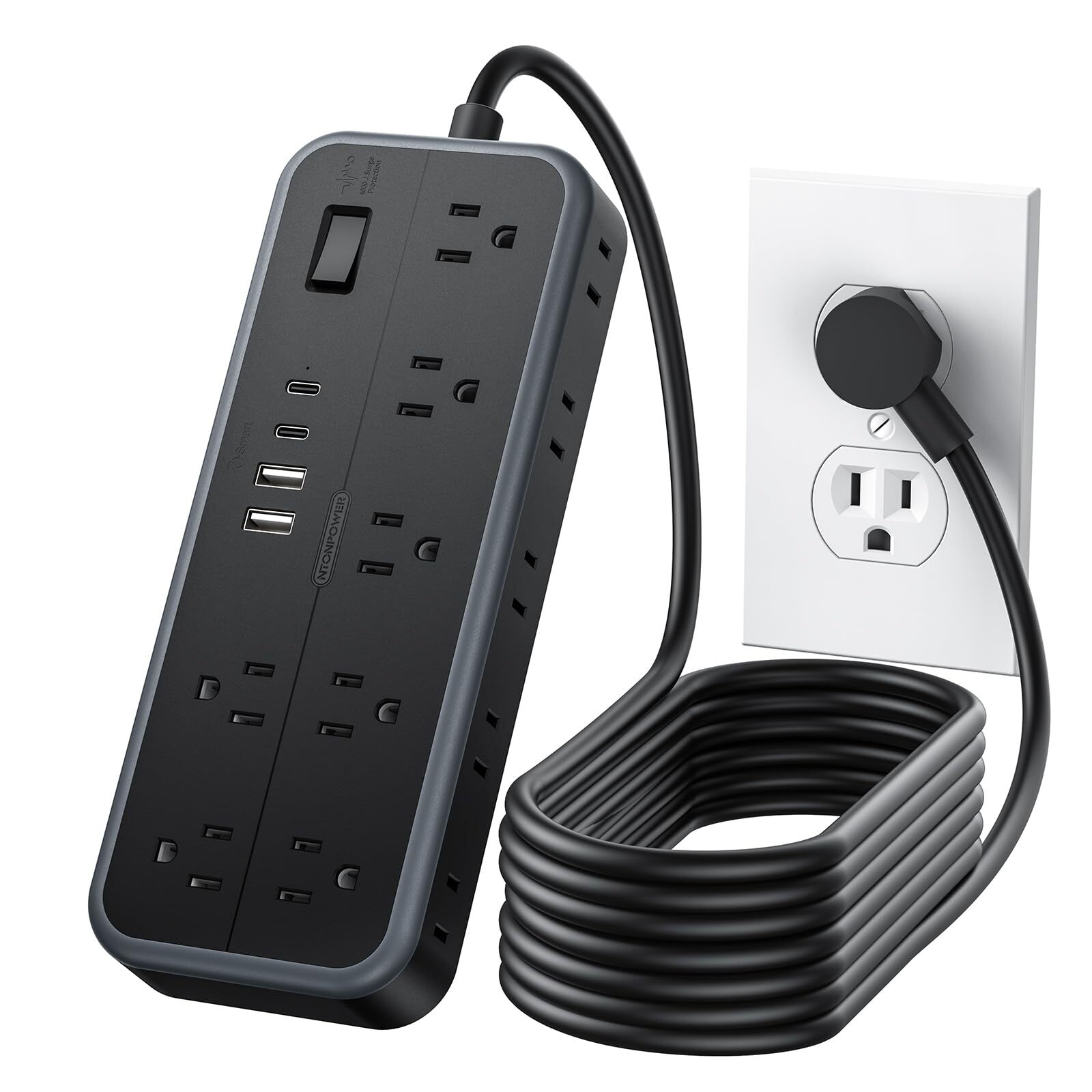 15ft Power Strip with 14 Outlets & 2 USB C 4 USB Ports Extension Cord-image