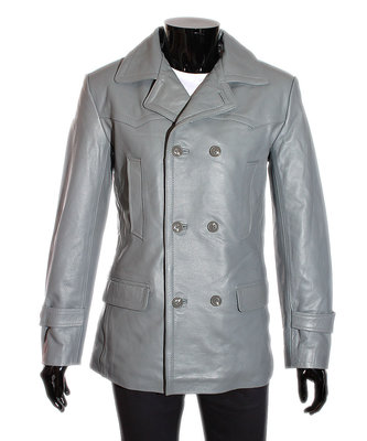 grey leather coat