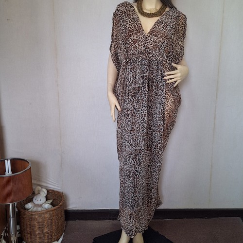 New Women Drape Slit Sleeve Kaftan Kimono Leopard Evening Party Maxi Dress M L - Picture 2 of 5