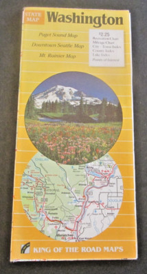 VTG 1993-94 Washington State Map 21x27'' Puget Sound Downtown Seattle Mt Rainier