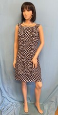 ADRIANNA PAPELL Navy and Tan Polka Dot Sleeveless Ruffle Front Dress 8-10