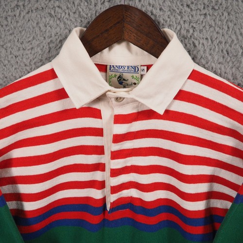 Vintage Lands End Rugby Poloshirt Herren klein gestreift 90s Prep Y2K Ivy League - Bild 5 von 24